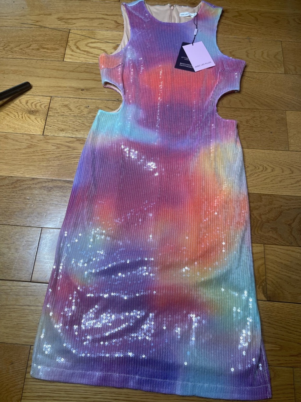 Avec Les Filles Multicolor Sequin Tie-Dye Cutout Dress
